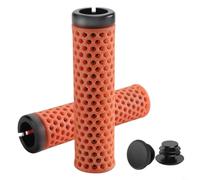 Hoppipola 3D Printed Mountain for Bike Grips, Lock-On Non-Slip Shock-Absorbing Handlebar Ends for Enduro Downhill E-Bikes, Comfortable Compound, Black(black-orange)