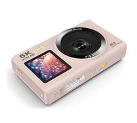 Hoppipola 5K Digital Camera with 80MP Interpolation 18X Zoom Dual Screen Vlogging Camera WiFi Portable Video Recorder with EIS for Students Travel Pink