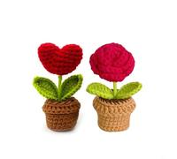 Hoppipola Artificial Crocheted Flower Bouquet Handcrafted Cloth Roses Home Office Decor Anniversary Graduation Never Fading