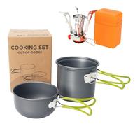 Hoppipola Camping Cookware Set Non-Stick Aluminum Alloy Pot Pan with Foldable Handle Mesh Bag for Outdoor Hiking Backpacking Picnic Green Green handle