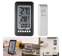 Hoppipola Digital Wireless Thermometer and Clock for Home, Displays Indoor Outdoor Temp with for Max Min History, Portable Transmitter up to 100m, 12/24 Hour Format