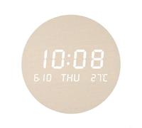 Hoppipola for Large Silent LED Wall Clock Showing Time Date Temp, 12/24H Digital Display Home Office, Elegant Wooden for Round Design, USB Charge