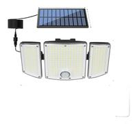 Hoppipola IP65 Waterproof Triple Head Solar Wall Light, Motion Sensor LED Garden Lamp with 3 Brightness Modes, Adjustable Outdoor Security for Lighting for Patio Driveway White(A)