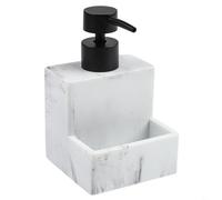 Hoppipola Marble Look Soap Dispenser Set with Sponge Holder, Large Capacity Resin Dish Soap Pump for Kitchen Sink Counter Organization, White