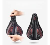 Hoppipola Thickened Silicone Gel Bicycle Saddle Cover with Sponge Padding, Ergonomic Ventilation Grooves, Reflective Strips, Non-Slip for Road and Mountain Bike, Black