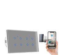 Hoppipola WiFi Touch Switch Panel for Tuya App, 2/3/4/5/6/8 Gang Glass Wall Light Switch, Voice Control for, Remote Control Home for Lighting, Neutral Live Wire, Grey