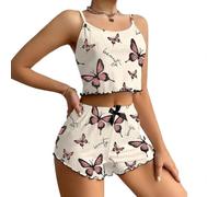 Hoppipola Women's Butterfly Pyjama Set Camisole Shorts Elastic M-2XL | Butterfly design, elastic waist, comfortable fit, sizes M to 2XL, ideal for warm nights
