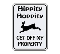 Hoppity - Get Off My Property! Rabbit Bunny No Trespassing Sign - Funny Metal Aluminum Tin Wall Sign, 8x12 Inch - Indoor & Outdoor Decor