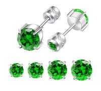 Hopply 4 Pairs Stud Earrings Set for Women Mens,Hypoallergenic Screw Back Titanium Surgical Stainless Steel 5A Cubic Zirconia Double Side Earrings Piercing Sleeper Studs Jewelry, Titanium, Cubic