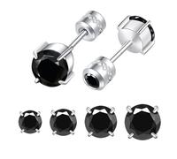 Hopply 4 Pairs Stud Earrings Set for Women Mens,Hypoallergenic Screw Back Titanium Surgical Stainless Steel 5A Cubic Zirconia Double Side Earrings Piercing Sleeper Studs Jewelry, Titanium, Cubic