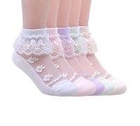 Hopply 5Pairs of Ruffle Pageant Frilly Socks for Toddler Girls Baby White Lace Ankle Dress Socks Summer Mesh Women Sock, 5pairs-a, 4-6 Years