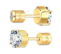 Hopply Hypoallergenic G23 Pure Titanium Earrings for Women Men,20G Implant Grade Flatback 5A Cubic Zirconia Earrings Studs for Sensitive Ears Jewelry Gift, 4 mm, Titanium, Cubic Zirconia