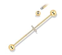 Hopply Industrial Piercing Jewelry 14G Surgical Steel Industrial Piercing Barbell Earring with CZ/Cross Body Piercing Cartilage Earring Jewelry 1 1/2 Inch 38mm for Women Men, 38 mm, Stainless Steel