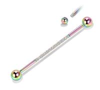 Hopply Industrial Piercing Jewelry 14G Surgical Steel Industrial Piercing Barbell Earring with CZ/Cross Body Piercing Cartilage Earring Jewelry 1 1/2 Inch 38mm for Women Men, 38 mm, Stainless Steel