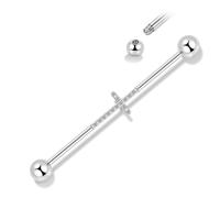 Hopply Industrial Piercing Jewelry 14G Surgical Steel Industrial Piercing Barbell Earring with CZ/Cross Body Piercing Cartilage Earring Jewelry 1 1/2 Inch 38mm for Women Men, 38 mm, Stainless Steel