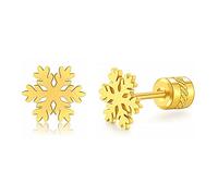 Hopply Stud Earrings for Women Girls,Hypoallergenic Surgical Steel Earrings Flower Winter Snowflake Jewellery Christmas Gifts gift boxed (Snowflake-Gold/8mm)