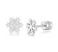 Hopply Stud Earrings for Women Girls,Hypoallergenic Surgical Steel Earrings Flower Winter Snowflake Jewellery Christmas Gifts gift boxed (Snowflake-Silver/8mm)