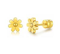 Hopply Stud Earrings for Women Girls,Hypoallergenic Surgical Steel Earrings Flower Winter Snowflake Jewellery Christmas Gifts gift boxed (Flower-Gold/7mm)