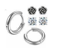 Hopply Surgical Stainless Steel Earrings for Sensitive Ears Hypoallergenic 20G Hoop Earrings for Women Men Flower Cubic Zirconia Flat Back Earrings Cartilage Earrings Hoop Stud, Stainless Steel, Cubic