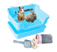 HoppScotch.bun Bumbox Large Rabbit Litter Box, 15.75" Training Cage with Plastic Grid for Small Animals, Indoor/Outdoor, Blue