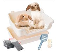 HoppScotch.bun Bumbox Large Rabbit Litter Box w Plastic Grid & Dump Tray-Bunny Poop Tray Safe for Bunny Feet Pet Bunny Supplies- Rabbit Cage Accessories for Training Corner Bunny Litter Pan