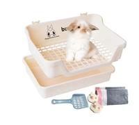 HoppScotch.bun BUMBOX - Large Rabbit Litter Box w/Plastic Grid & Dump Tray - Pet Waste Station w/Bunny Supplies Including Rabbit Cage Accessories - Cage Hooks for Corner Bunny Litter Pan (Cream)