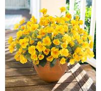 Hoppwodd Hibiscus Artificial Flowers for Outdoors Spring Decoration, 6 Bundles Faux Silk Flowers UV Resistant Look Real Artificial Tropical Flower Fake Plants for Outside Planter Porch Patio, Yellow