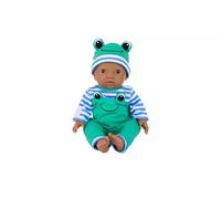 Hoppy Days Adorable Frog Character Doll Outfit, Green and Blue Striped Design with Matching Hat, Baby Doll Clothing Set