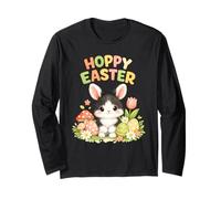 Hoppy Easter Cute Black and White Bunny Easter Egg Hunt Long Sleeve T-Shirt