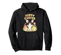 Hoppy Easter Cute Black and White Bunny Easter Egg Hunt Pullover Hoodie