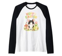Hoppy Easter Cute Black and White Bunny Easter Egg Hunt Raglan Baseball Tee