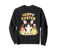 Hoppy Easter Cute Black and White Bunny Easter Egg Hunt Sweatshirt