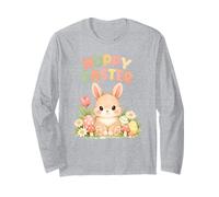 Hoppy Easter Cute Bunny Rabbit Spring Flowers and Eggs Long Sleeve T-Shirt
