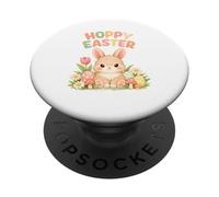 Hoppy Easter Cute Bunny Rabbit Spring Flowers and Eggs PopSockets Adhesive PopGrip