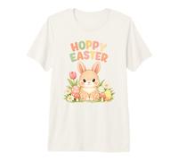 Hoppy Easter Cute Bunny Rabbit Spring Flowers and Eggs Premium T-Shirt