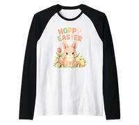 Hoppy Easter Cute Bunny Rabbit Spring Flowers and Eggs Raglan Baseball Tee