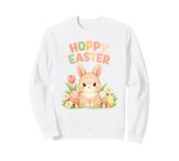Hoppy Easter Cute Bunny Rabbit Spring Flowers and Eggs Sweatshirt