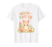 Hoppy Easter Cute Bunny Rabbit Spring Flowers and Eggs T-Shirt