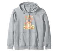 Hoppy Easter Cute Bunny Rabbit Spring Flowers and Eggs Zip Hoodie