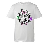Hoppy Easter T-Shirt, Cute Happy Bunny Rabbit Egg Jesus Pascha Unisex Kids Adults Tee Top (White, S)
