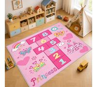 Hopscotch Game Rug Washable 120x170, Kid Playroom Area Rugs Living Room | Non Slip Low Pile Rugs, Pink Princess Carpet for Bedroom Dining Room Office Home Decor, Mh738