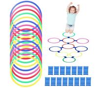 Hopscotch Rings, 15PCS 15 Inch Multi-colored Hopscotch Outdoor with 15PCS Buckle, Jump Grid DIY Obstacle Course for Kids 2+, Non Slip Kids Outdoor Play Equipment.