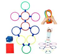 Hopscotch Rings Game, 10Pcs Round Hopscotch Rings with Bean Bag Toss 11 inch Multi-Colored Obstacle Course Fun Play Kids Outdoor Play Equipment