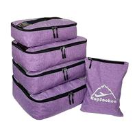 Hopsooken 5 Set Packing Cubes for Travel Large Suitcase Luggage Organizer Bags Travel Accessories Vacation 4 Cubes 1 Laundry Pouch Bag, Snow Purple, L