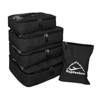 Hopsooken 5 Set Packing Cubes for Travel Large Suitcase Luggage Organizer Bags Travel Accessories Vacation 4 Cubes 1 Laundry Pouch Bag, Snow Black, L