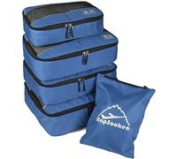 Hopsooken 5 Set Packing Cubes for Travel Large Suitcase Luggage Organizer Bags Travel Accessories Vacation 4 Cubes 1 Laundry Pouch Bag, Darkblue, L
