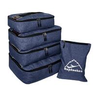 Hopsooken 5 Set Packing Cubes for Travel Large Suitcase Luggage Organizer Bags Travel Accessories Vacation 4 Cubes 1 Laundry Pouch Bag, Snow Darkblue, L
