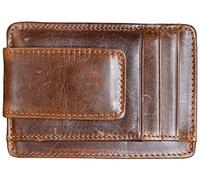 HOPSOOKEN Money Clip RFID Front Pocket Wallet Men Leather Slim Minimalist Wallet, Brown with ID Window (Crazy Hourse Leather), S