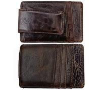 HOPSOOKEN Money Clip RFID Front Pocket Wallet Men Leather Slim Minimalist Wallet, Deep Coffee, S