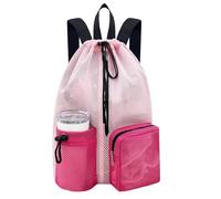 HOPSOOKEN Swim Bag Mesh Beach Backpack for Womem Men Waterproof Drawstring Backpack with Wet Pocket for Swimming Gym Pool(Pink Rose)